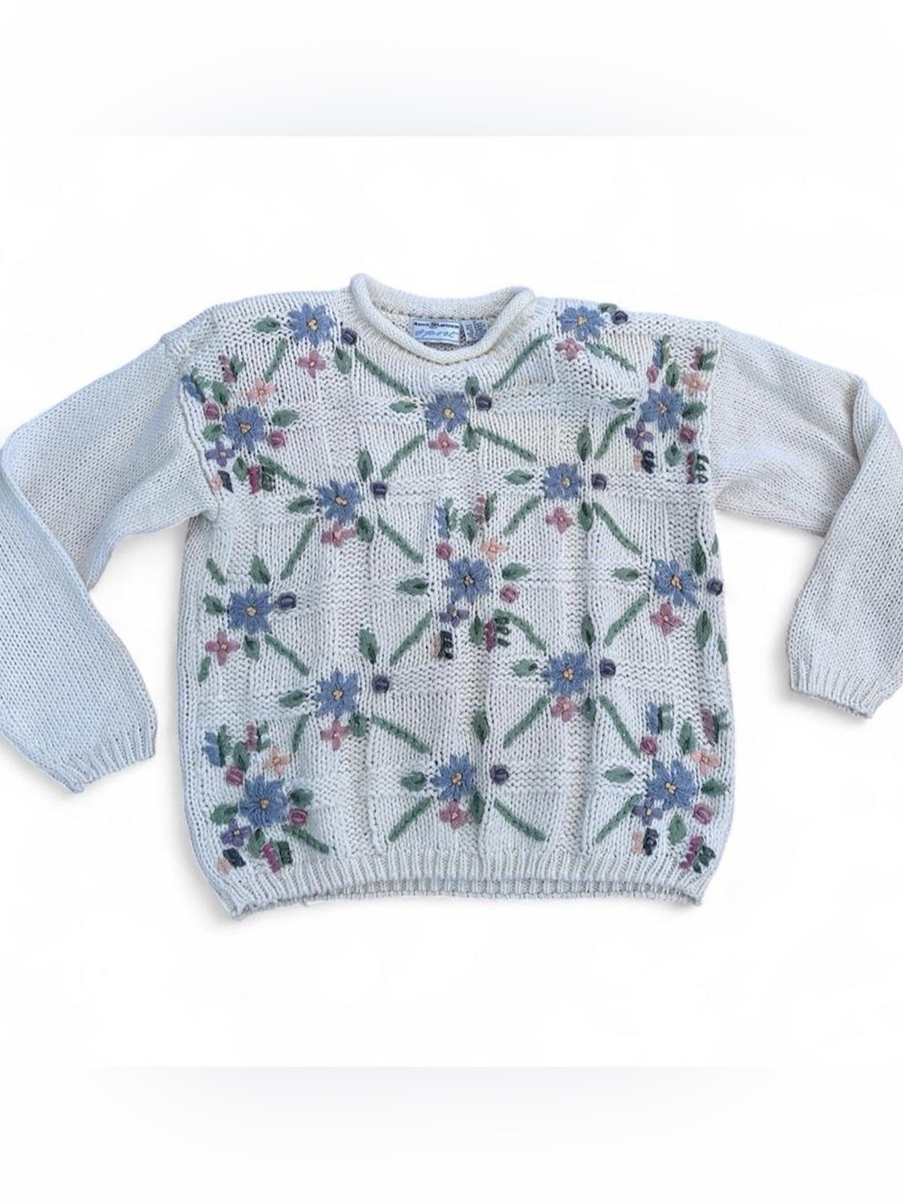 Vintage Maggie Lawrence Floral Rollneck Knit Pullover Sweater - Medium